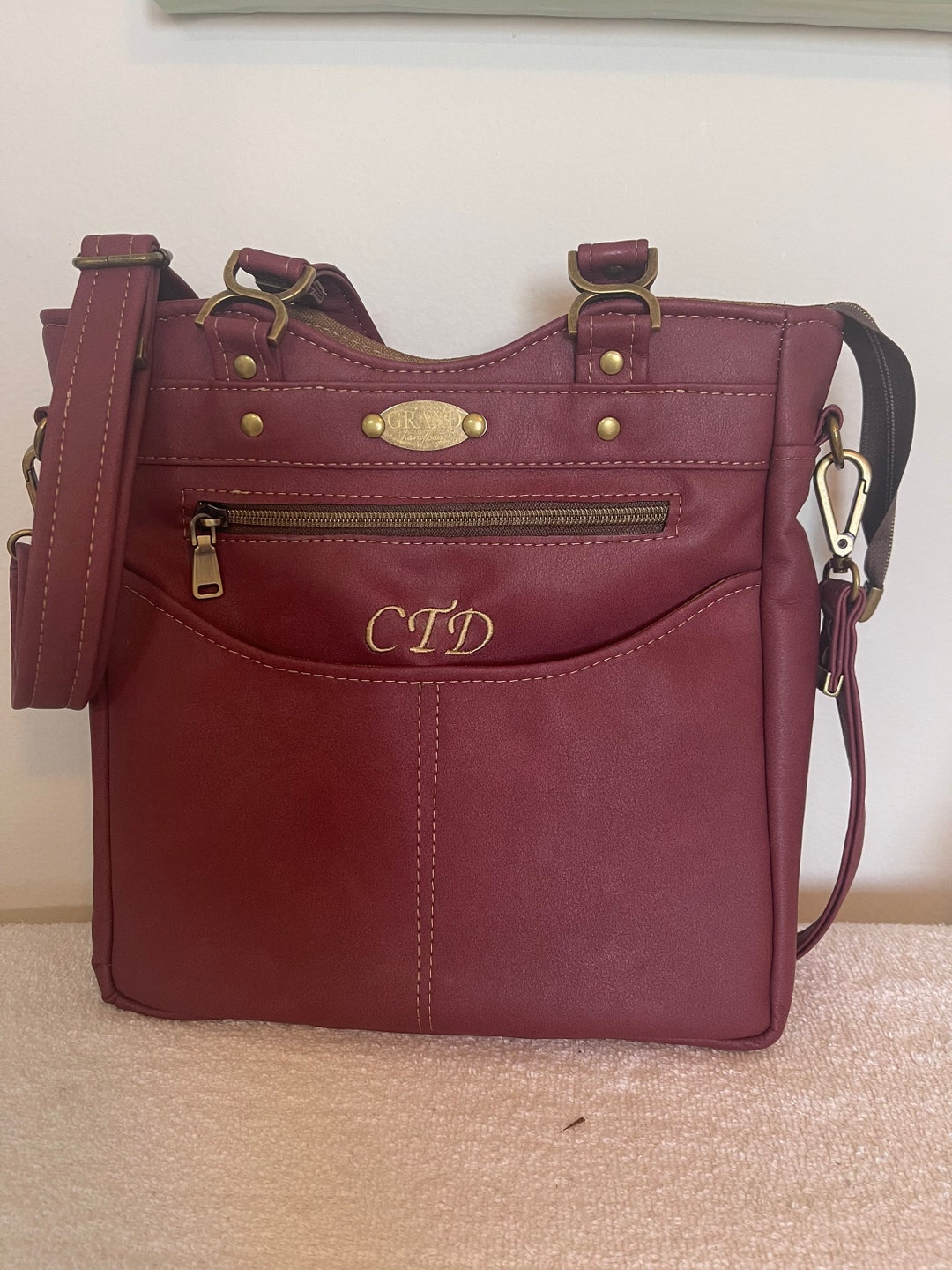 Martini Crossover Bag Burgundy Faux Leather Purse Crossbody Tote