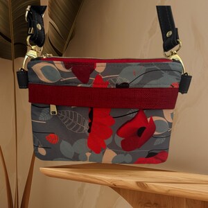 Bolso bandolera de tela y vinilo, Bolso de viaje rojo, Bolso con cremallera, Bandolera pequeña, Bolso bandolera para móvil,