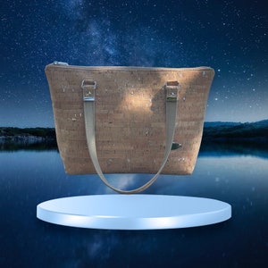 Bolso de corcho natural - Bolso grande para computadora de corcho - Bolso vegano y ecológico - Bolso de corcho moteado plateado - Regalo para ella