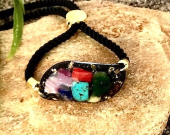 Orgonite Natural Stone Bracelet: Shungite, EMF Protective, Chakra Healing, Adjustable Cord