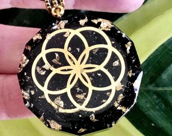 Shungite Pendant (Element of Purification/Protective) Flower of Life Pendant: Chakra Energy Balancing Harmonizer