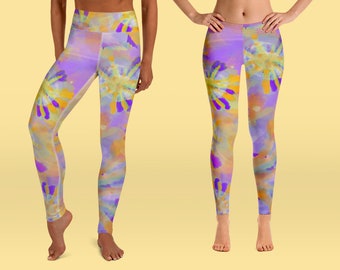 Art Leggings - Tie Dye Leggings - Colorful Yoga Leggings - Tie Dye Workout - Watercolor Leggings - Boho Leggings - Printed Tights