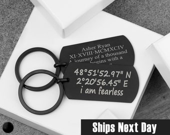 Personalized Keychain for Men Custom Engraved Dog Tag Car Accessory Gift for Him Meaningful Valentine's Day Gift for Him Key Ring for Dad