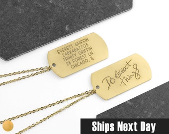 Gold Dog Tag Necklace Personalized Mens Jewelry Unique Valentines Day Gift for Him Dad Boyfriend Engraved Name Necklace Groomsmen Gift Ideas