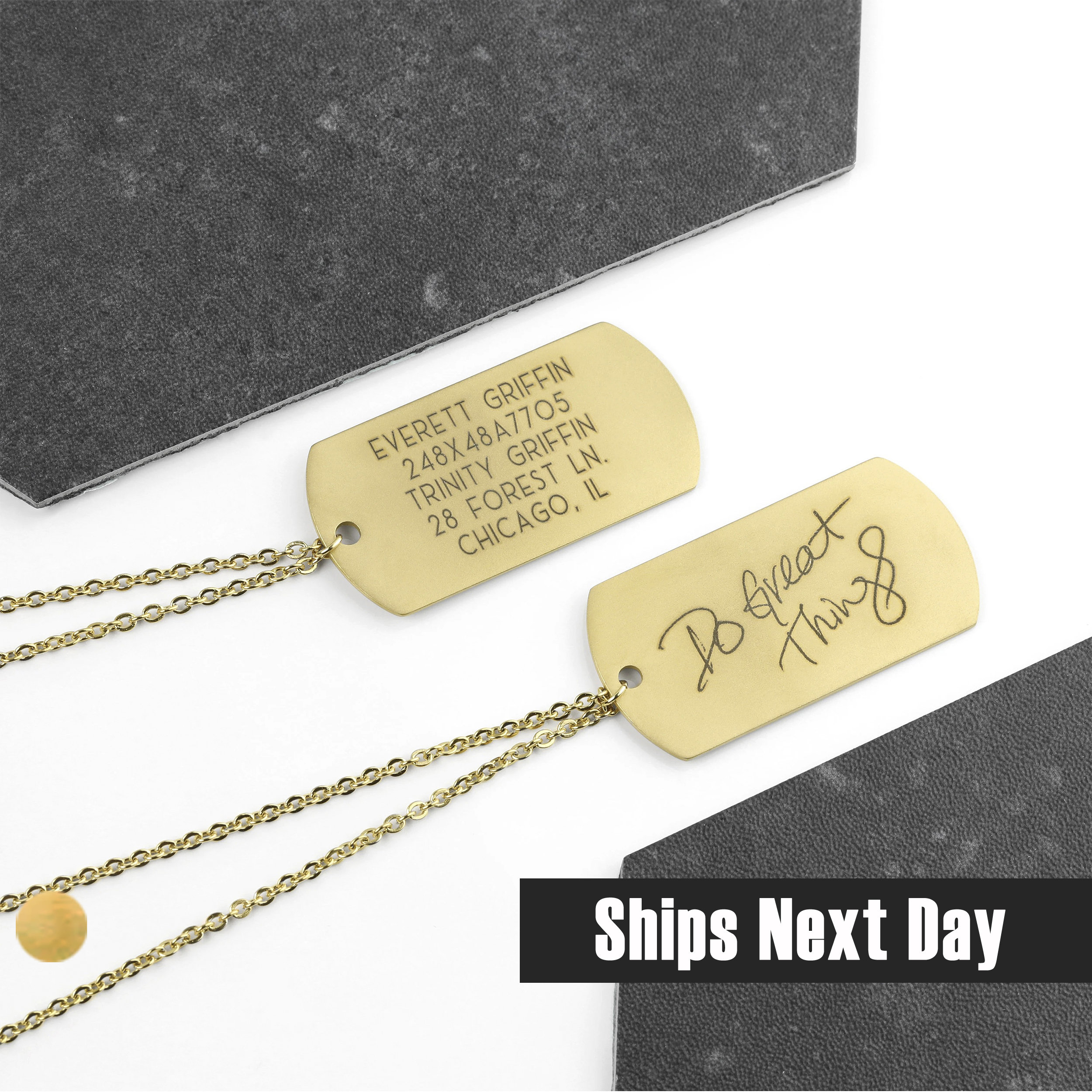 18K Gold Dog Tag Necklace Custom Dog Tag Personalized Engraved Solid 18K Gold Pendant for Men Gift Christmas for Women