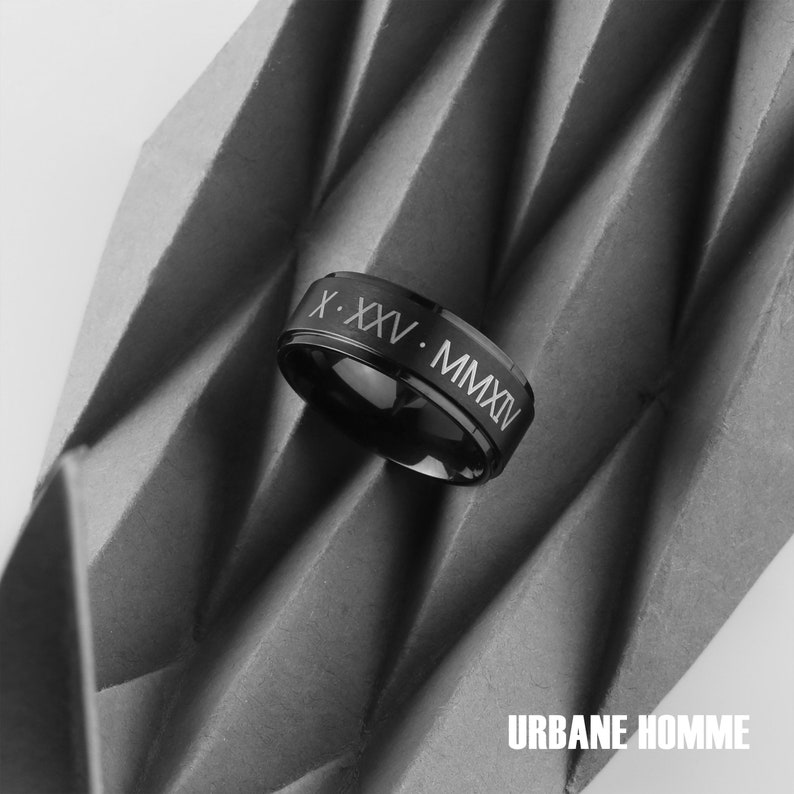 Black Personalized RIng for Men with Engraving which can make a Unique Christmas Gift for Him a Great Gift for Boyfriend or Anniversary Gift