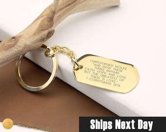 Custom Gold Dog Tag Key Chain Groomsmen Best Friend Anniversary Gift for Husband Boyfriend Fathers Day Gift for Him Step Dad Gift - DTK-C-G