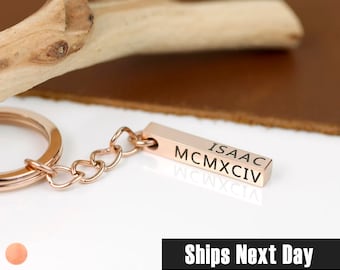 Personalized 4 Sided Bar Keychain Fathers Day Gift Him Men Valentines Day Gift for Him Boyfriend Personalized Engraved Keychain