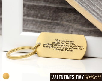 Personalized Gift for Men Gold Dog Tag Key Chain Valentines Day Gift for Him Boyfriend Custom Fathers Day Gift from Daughter - LDTK-M-G