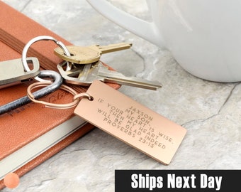 Rose Gold Matte Personalized Key Chain Gift for Him Engraved Keychain Fathers Day Christmas Gift Husband Boyfriend Step Dad - LRDTK-M-RG