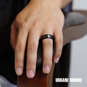 Black Personalized RIng for Men with Engraving which can make a Unique Christmas Gift for Him a Great Gift for Boyfriend or Anniversary Gift