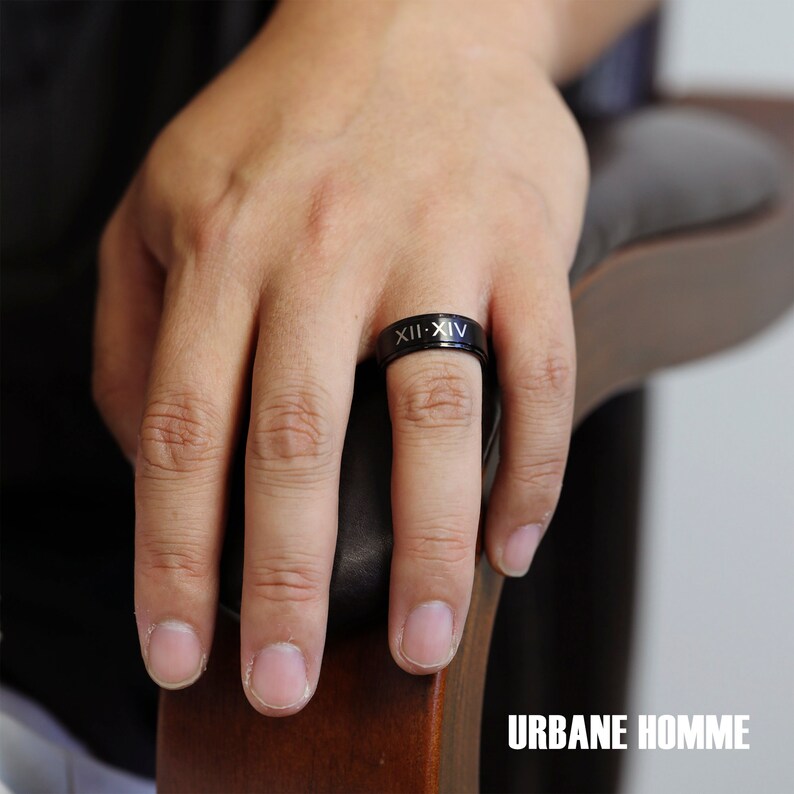 Black Personalized RIng for Men with Engraving which can make a Unique Christmas Gift for Him a Great Gift for Boyfriend or Anniversary Gift