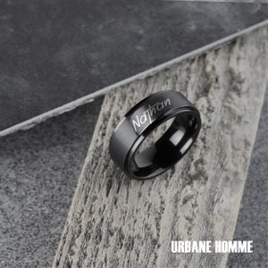 Black Personalized RIng for Men with Engraving which can make a Unique Christmas Gift for Him a Great Gift for Boyfriend or Anniversary Gift