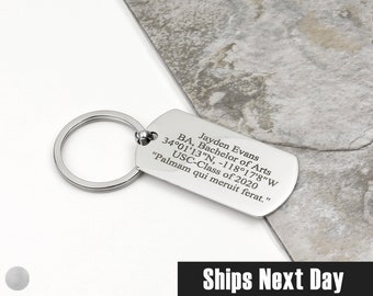 Personalized Keychain Valentine's Day Gifts for Him Dad Men Silver Dog Tag Key Chain Custom Engraved Key Chain Boyfriend Gift for Him