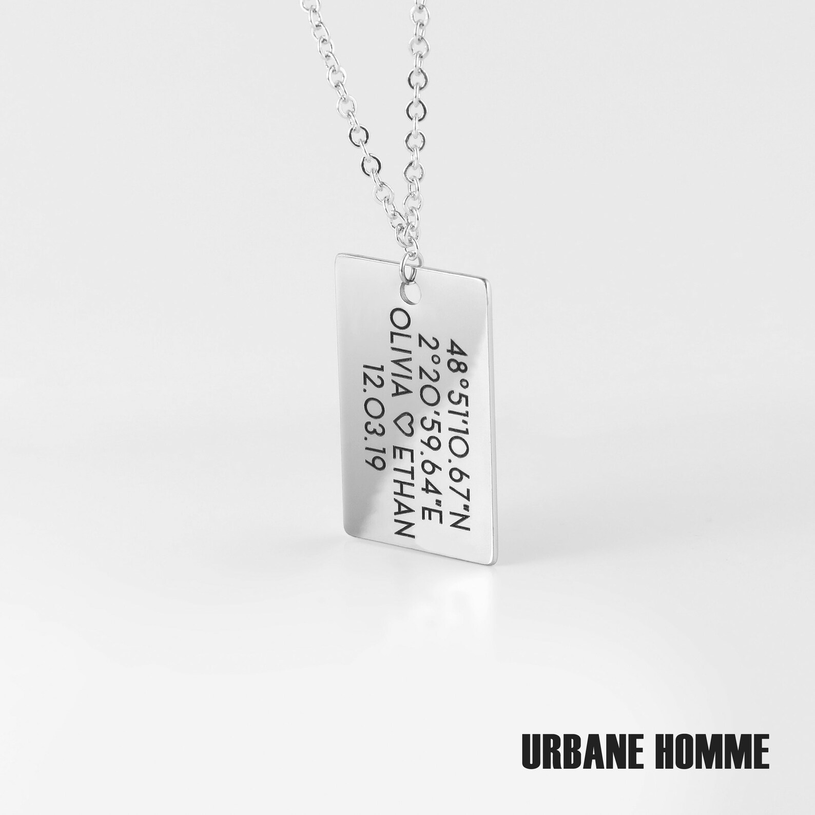 Custom Silver Dog Tag Necklace for Men Personalized Fathers Etsy