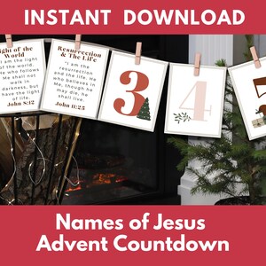 Noms de Jésus Compte à rebours jusqu’à Noël Fichier PDF de l’Avent, Téléchargement instantané, Cartes de compte à rebours de l’Avent 2,5 x 3,25 », Compte à rebours familial jusqu’à Noël