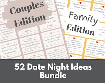 52 Date Night Ideas BUNDLE- Great for Intentional Quality Time Together-Includes Couples and Family Edition Date Night Cards