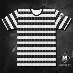 Black and White Striped Skull And Crossed Bones gothic surf 1960s Men&#39;s All Over Print T-shirt