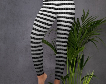 Zwart-wit gestreepte legging schedel en kruisbeenderen Gothic Horror Workout Broek Pirate Yoga Leggings