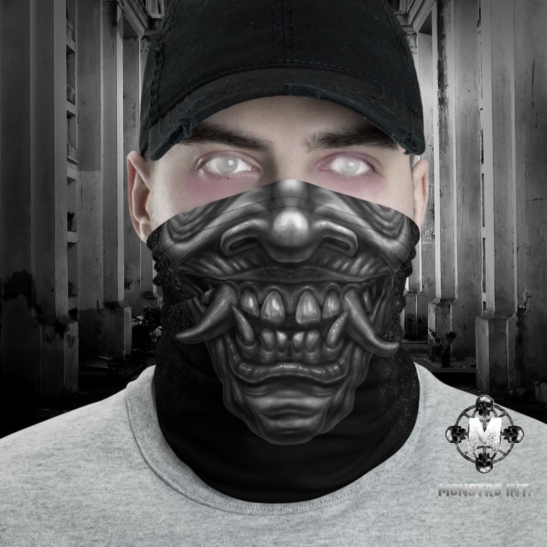Japanese Demon Oni Face Mask Hannya Samurai Washable Reusable Neck