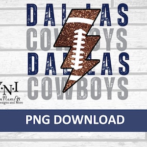 Dallas Cowboys Lightning Bolt Football PNG| Navy & GrayFootball | Cowboy Fan Clipart| NFL Football