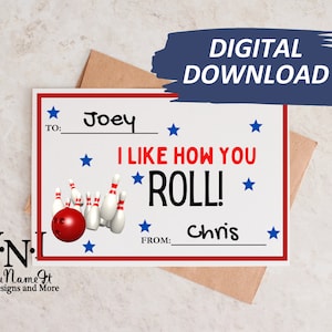 Ich mag wie du rollst. Bowling Valentine druckbare Karte. 4x6 oder 8,5x11. Digitaler Download Datei
