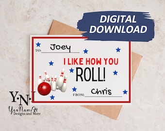 I Like How You Roll Bowling Valentine Card | Kids Printable Valentine