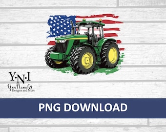 Tractor verde con bandera estadounidense PNG / Decoración de granja / Descarga instantánea
