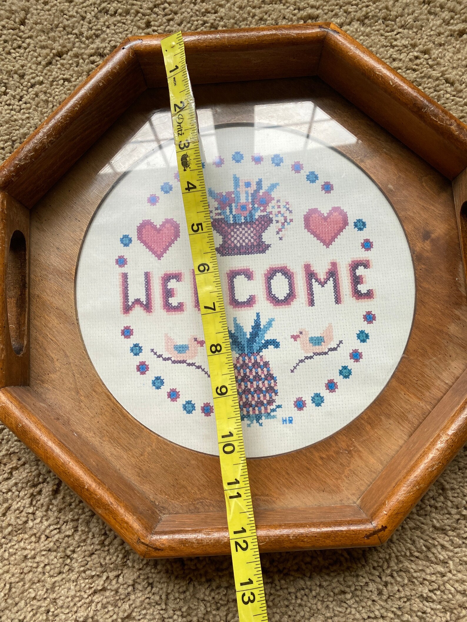 Vintage Octagon needlepoint display tray With Handles Never Etsy