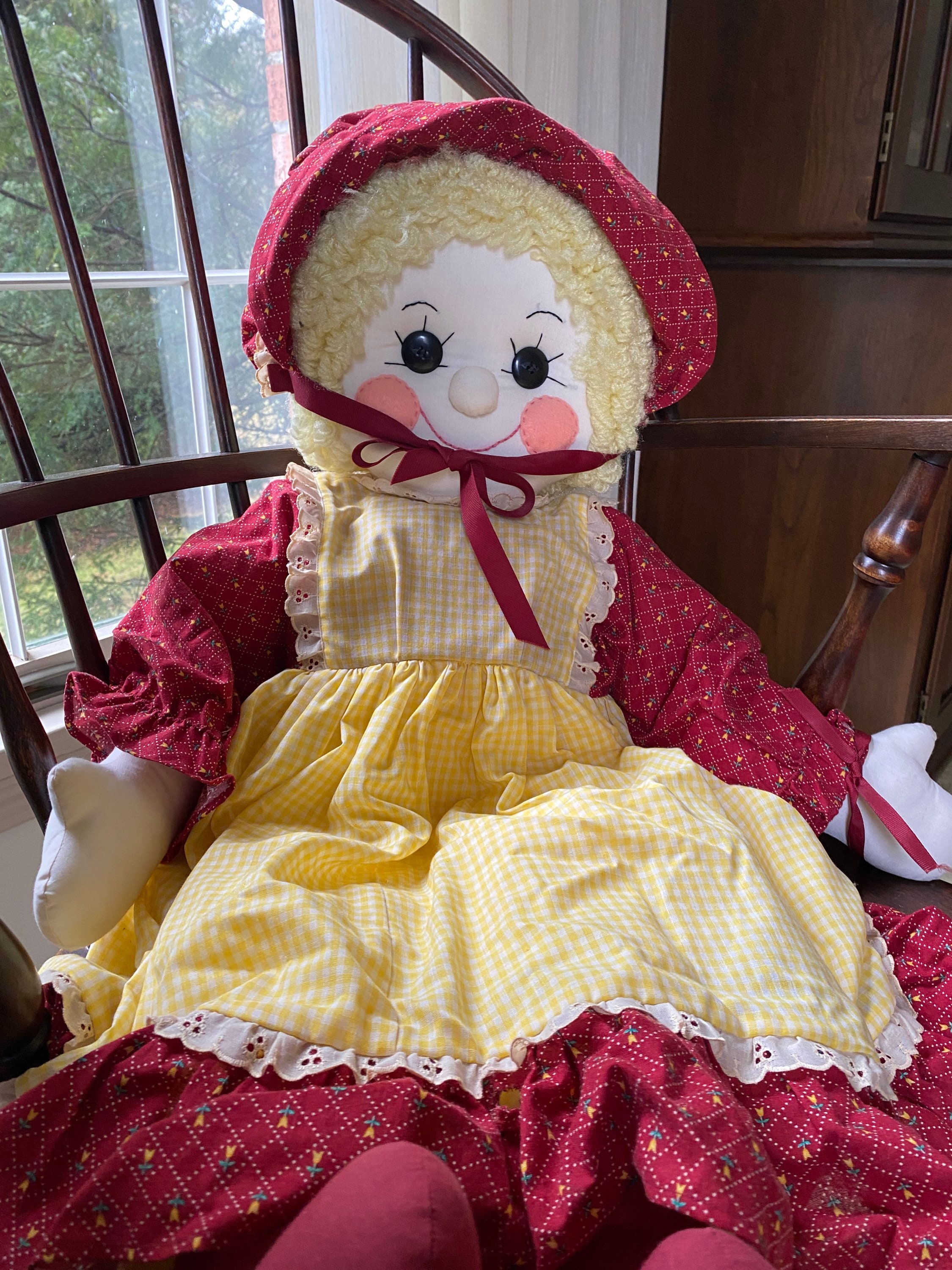 Large 34 vintage handmade doll yarn hair removable and Etsy