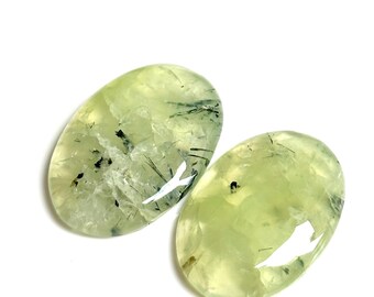 Oval Prehnite Gemstones – Soft Green Polished Cabochons (2pcs)