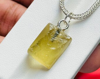 Raw Lemon Quartz Crystal Pendant | Natural Yellow Gemstone, Steel Chain