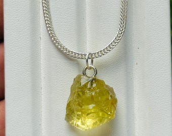 Raw Lemon Quartz Pendant | Natural Yellow Crystal, Steel Chain