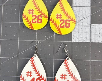 Softball Baseball Earrings Personalized Number