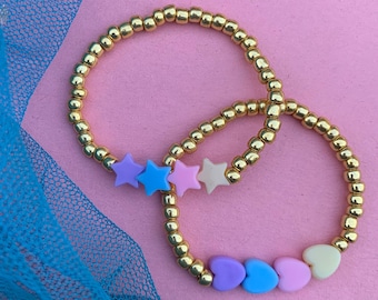 Kids jewelry kids bracelet jewelry for girls jewelry for toddlers Star bracelet heart bracelet gold bracelet stretch stacking bracelet