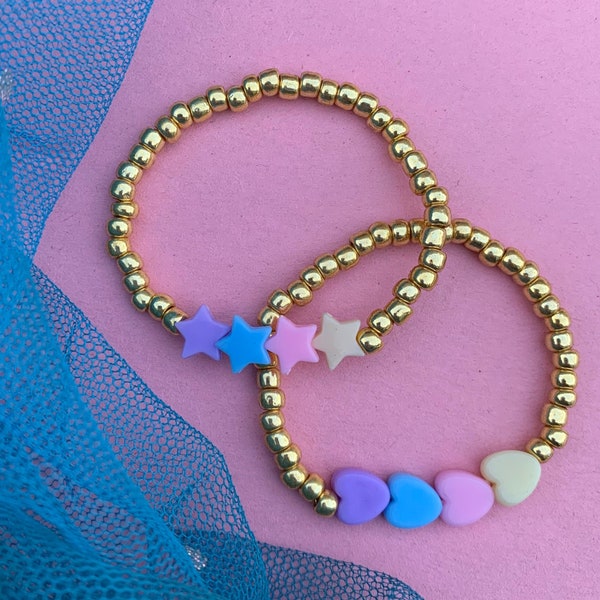 Kids jewelry kids bracelet jewelry for girls jewelry for toddlers Star bracelet heart bracelet gold bracelet stretch stacking bracelet