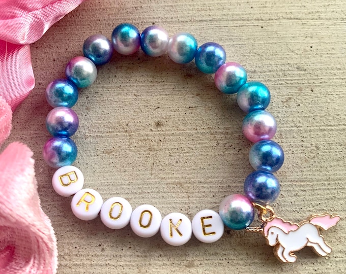 Kids jewelry personalized name bracelet for girls jewelry for girls kids bracelet mermaid bracelet unicorn charm bracelet toddler jewelry