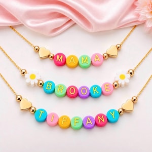 Personalized necklace mother daughter necklace name necklace initials mommy and me gift colorful beaded necklace bubble name necklace
