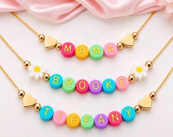 Personalized necklace mother daughter necklace name necklace initials mommy and me gift colorful beaded necklace bubble name necklace