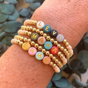 personalized kids name bracelet for mom womens custom word bracelet friendship bracelet mama gift mama bracelet stacking beaded bracelets