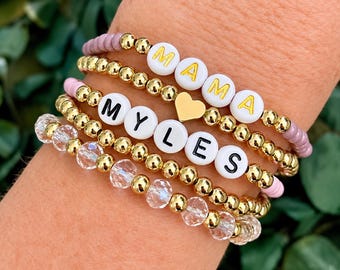 Custom name beaded bracelet personalized word bracelet mama gift personalized jewelry bracelet for women friendship bracelet gift for mom