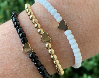 Womens jewelry Womens bracelet mom bracelet Mother’s Day gift heart bracelet stacking bracelet beaded bracelet gold bracelet name braceket