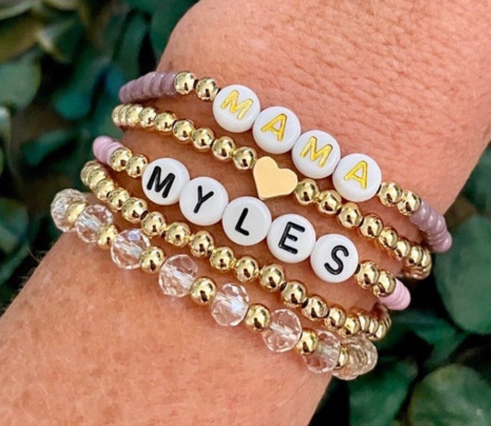 CUSTOMIZABLE Gold Ball Beaded Name Bracelet – Southern Sequins