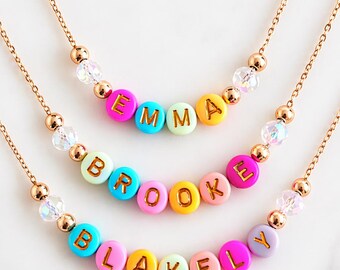 Personalized necklace mother daughter necklace name necklace initials mommy and me gift colorful beaded necklace bubble name necklace