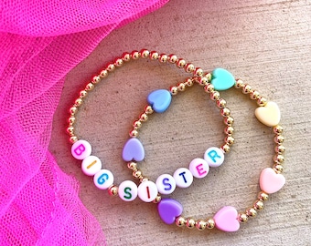 Big Sister Gift Big Sis Pulsera hermana pequeña regalo nuevo hermano Anuncio Regalo personalizado para niñas anuncio de bebé para joyería de niños