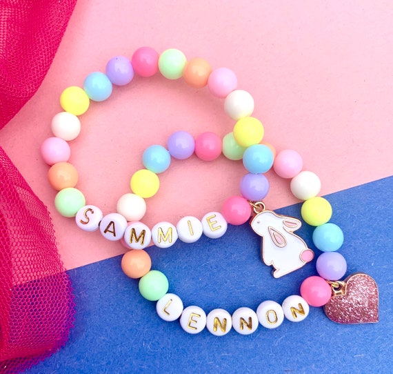 Colorful Kids Jewelry Personalized Rainbow Letter Bead Bracelet for Kids Name Bracelet for Girls Jewelry for Toddlers Bracelet Stretchy Bead