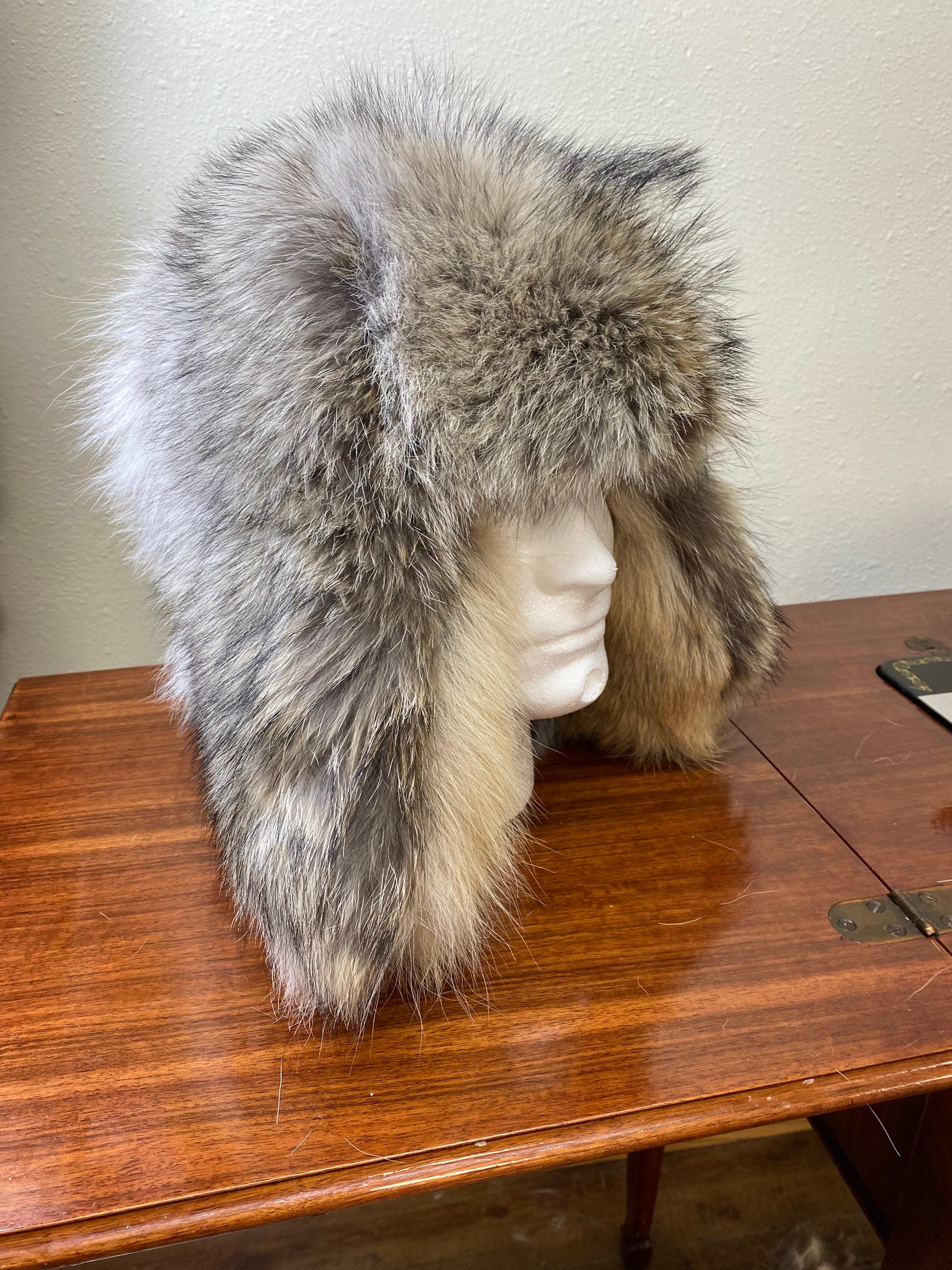 New Natural All Fur Coyote Trapper Hat - Madison Avenue Furs