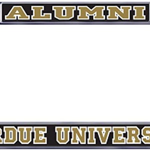May include: A black and silver license plate frame with gold text that reads "ALUMNI" and "PURDUE UNIVERSITY".