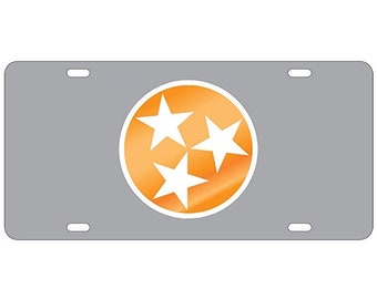 Tennessee VolunteeRS Tri Star License Plate / Car Tag Gray Licensed NCAA Inlaid