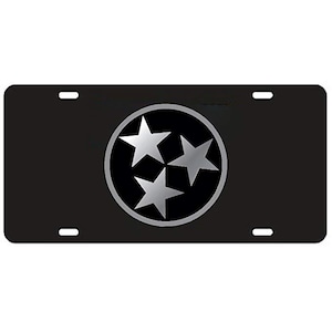 Tennessee VolunteeRS Tri Star License Plate / Car Tag Black Licensed NCAA Inlaid